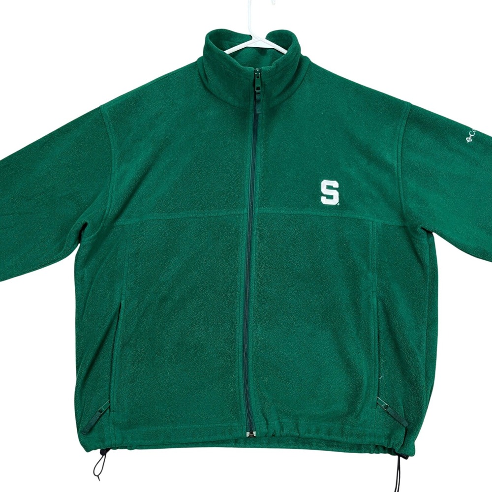 Vintage Spartans Columbia Fleece Jacket Mens XL Green Full Zip Long Sleeve STAIN